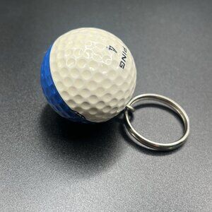 Ping #4 Golf Ball Half Blue & White Two Tone Keychain Vintage Keyring Karsten